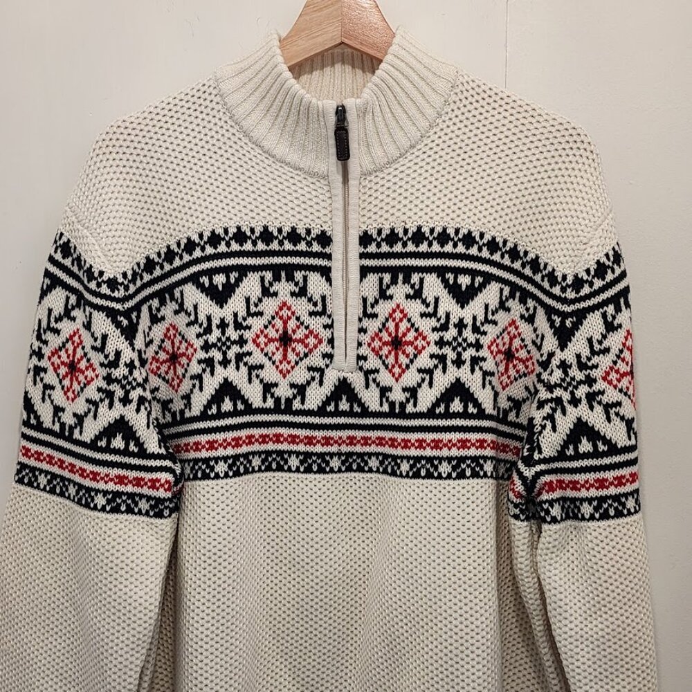 IZOD Fair Isle White 1/4 Zip Sweater Men's Size XL - Picture 2 of 8